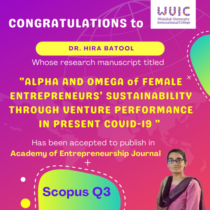 WUIC Congratulations to Dr. Hira Batool