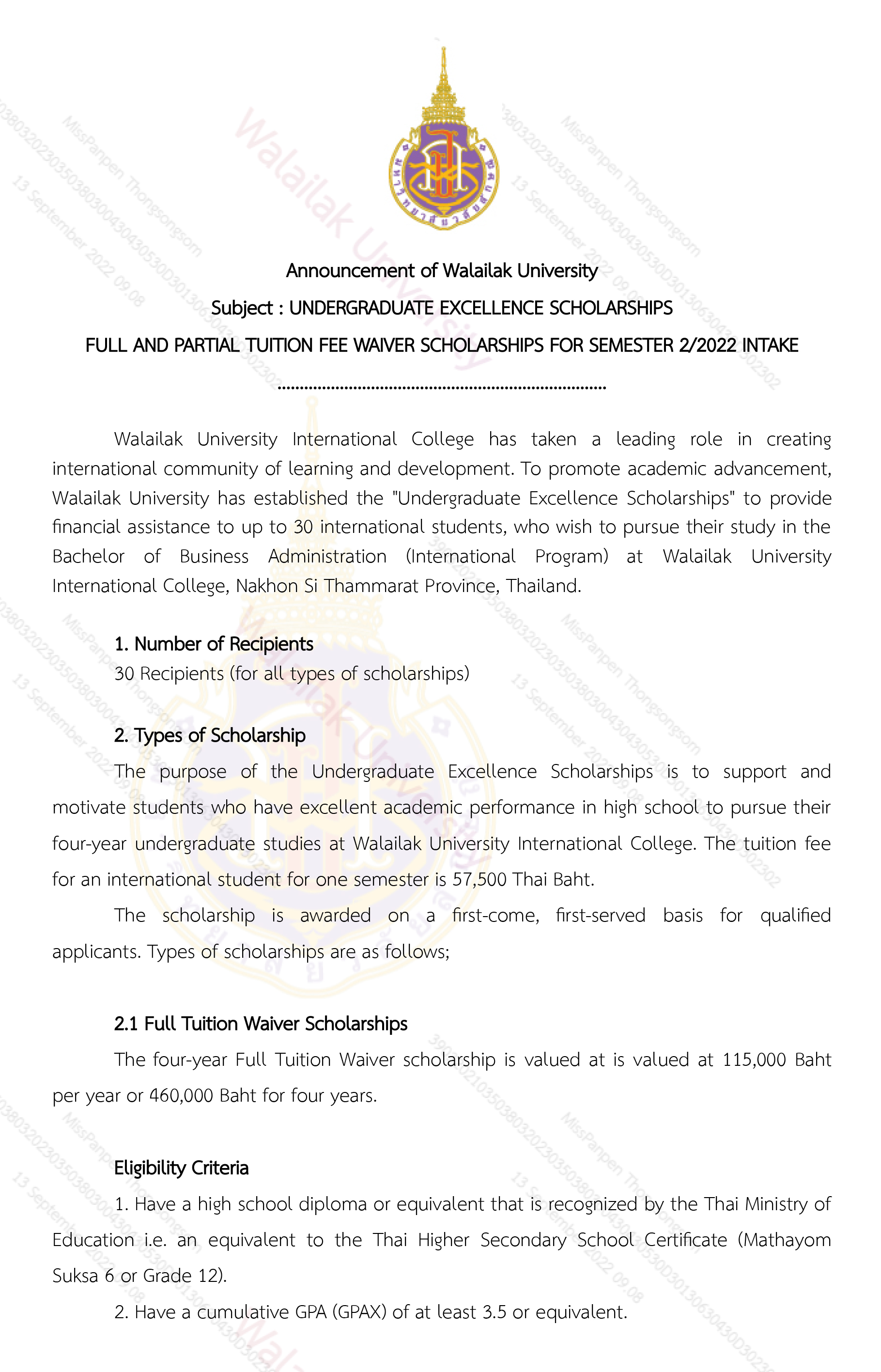 Scholarship Announcement