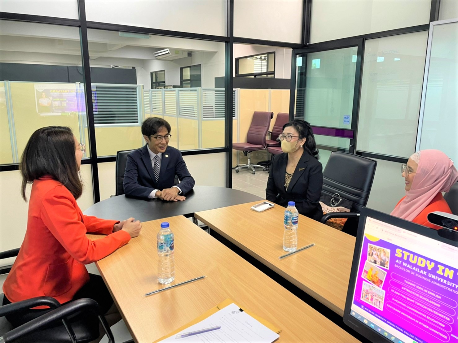 On March 23, 2023, Acting Vice Dean and Lecturer Medina Adulyarat welcomed Peter P. Yuen, the Dean of the College of Professional and Continuing Education (CPCE) of The Hong Kong Polytechnic University (PolyU) to Walailak University International College. During the meeting, they discussed the possibility of a student exchange program between the two universities, including short-term and one-semester exchanges. Both parties expressed their enthusiasm for this potential collaboration, which could provide valuable opportunities for students to expand their academic and cultural horizons.